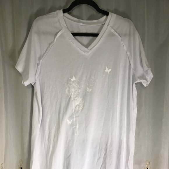 High Quality Women's T Shirt with Front White Floral Dandelion Print 3 XL - Picture 2 of 9
